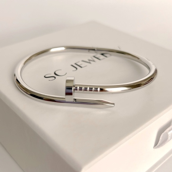 Nail Bracelet Silver Love Bangle Cuff Stainless Steel Non-Tarnish Jewelry - Picture 4 of 8